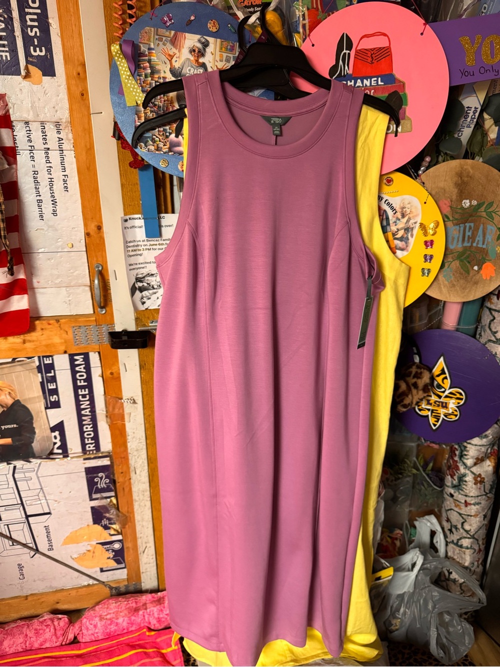 Terra & Sky Lavender Pink Shift Dress with Chartreuse Accent